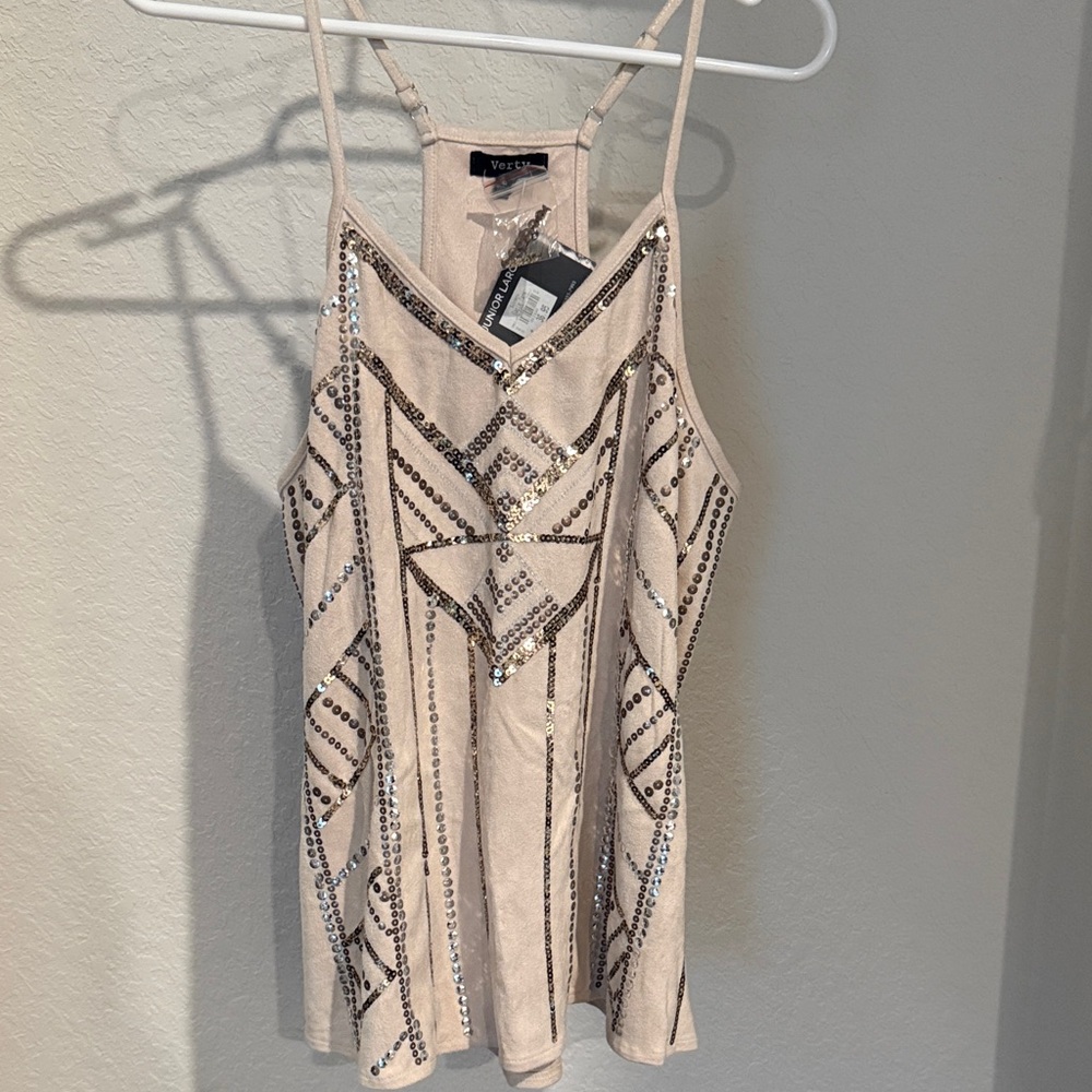 Never Worn Cream Tank with Gold and Silver Embellishment - Sequins - Size Large